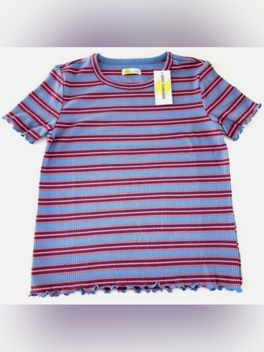 Epic Threads Striped Ribbed Tee in Blue & Purple